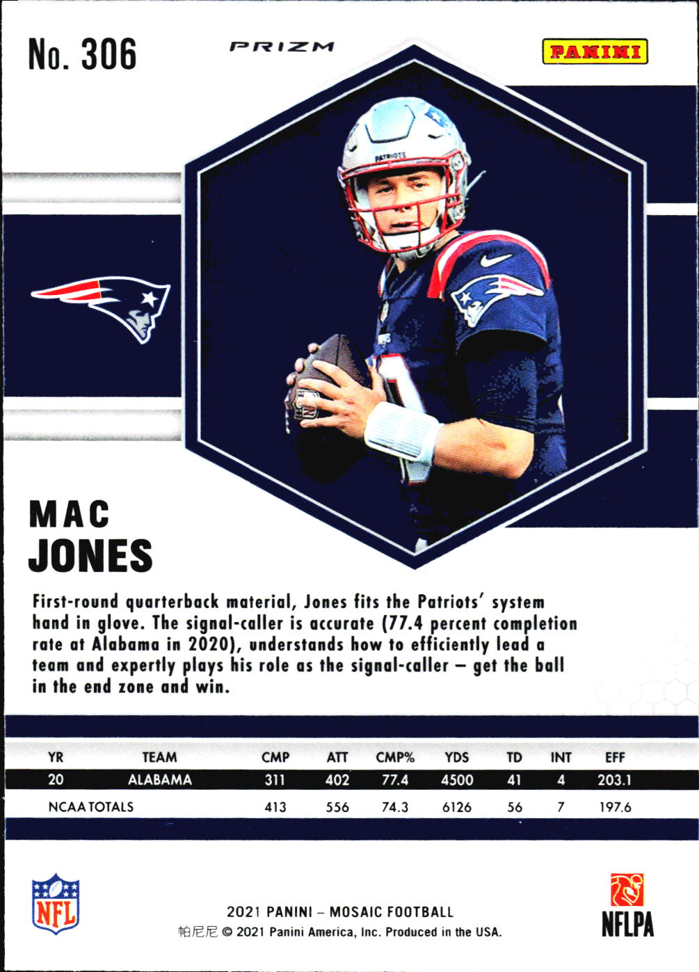 2021 Panini Mosaic #306 Mac Jones Prizm Reactive Orange PSA 10
