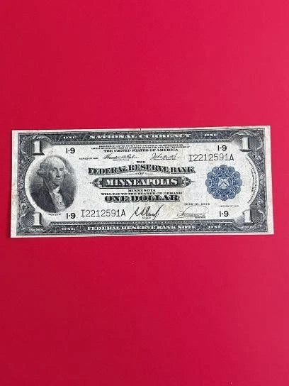1918 $1 Large Size Federal Reserve Bank Note Minneapolis Fr. 734 Green Eagle