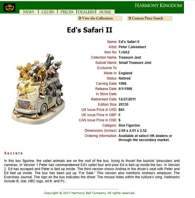 1998 Harmony Kingdom Ed's Safari II Box Figurine