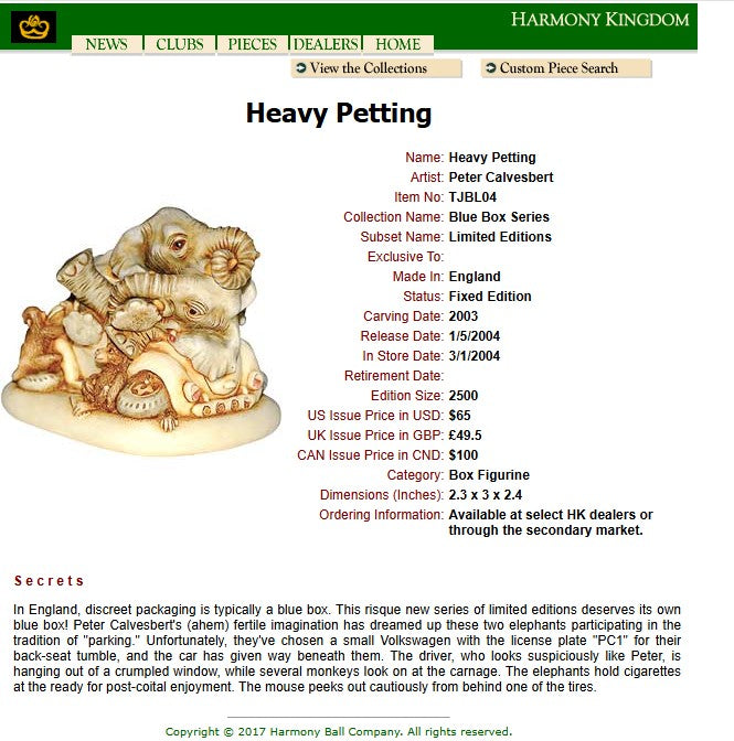 2004 Harmony Kingdom Heavy Petting Box Figurine Signed 1692/2500