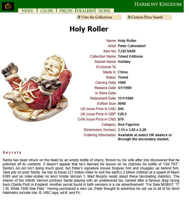 Harmony Kingdom Holy Roller Santa Figurine