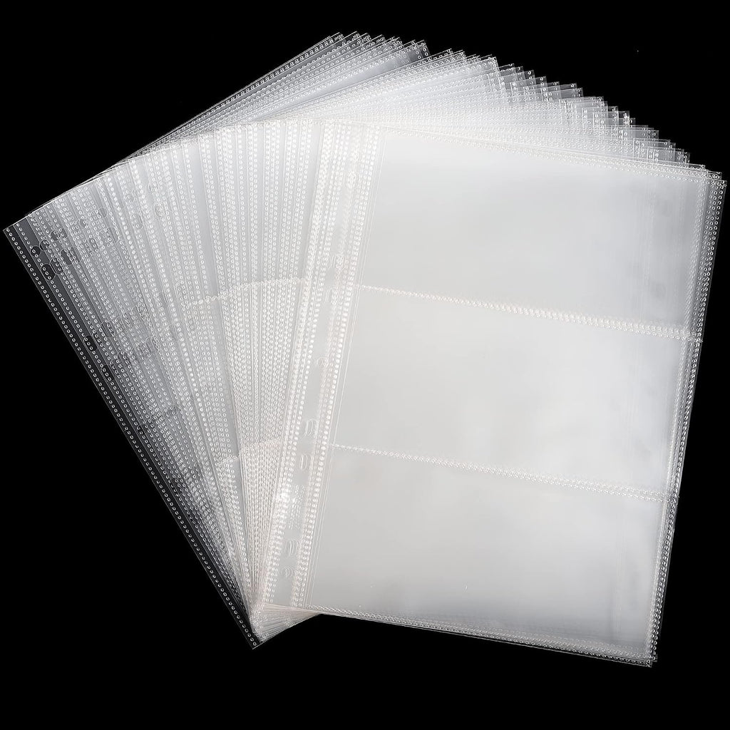 100 Pack 3-Pocket Currency Pages Paper Money Stamp Album Sheets