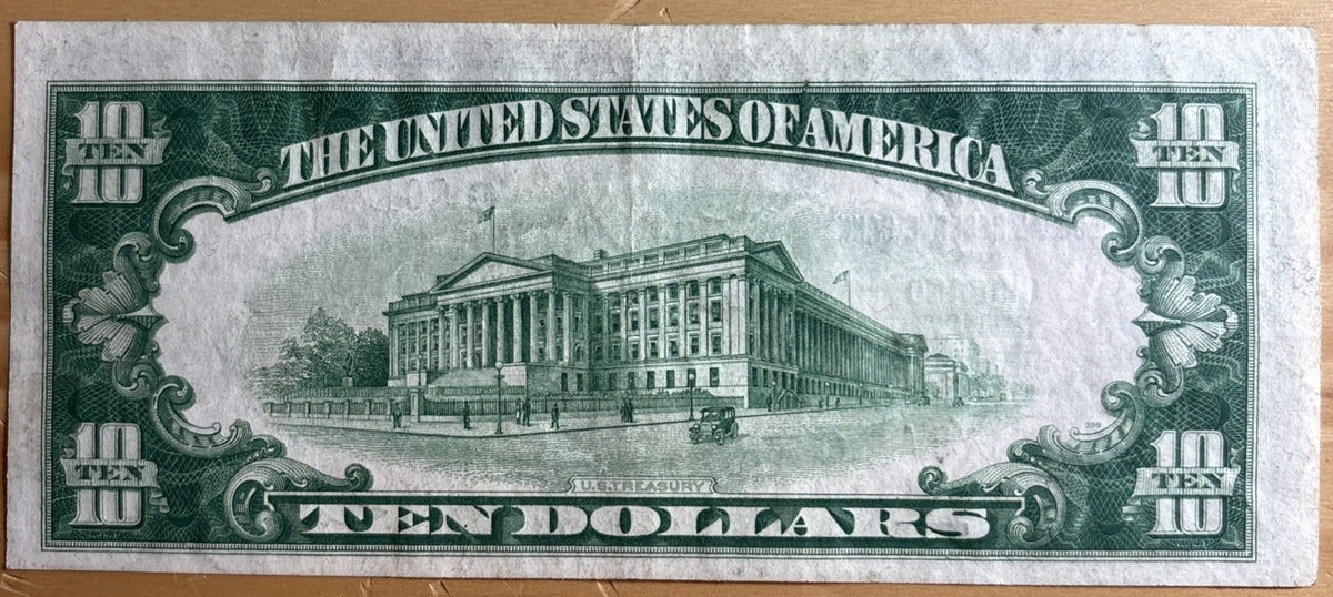 1929 $10 Federal Reserve Bank Note Chicago Illinois Brown Seal Currency