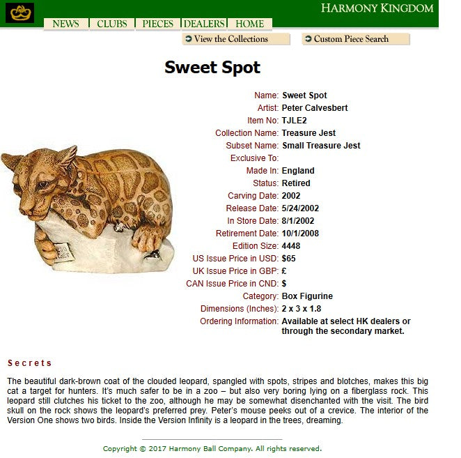2002 Harmony Kingdom Sweet Spot Leopard Box Figurine
