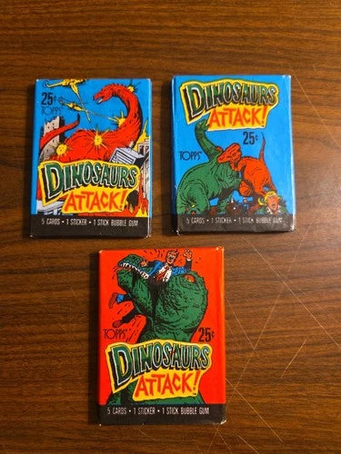 3 Pack Set - 1988 Topps Dinosaurs Attack 3 Pack Art Variation Set