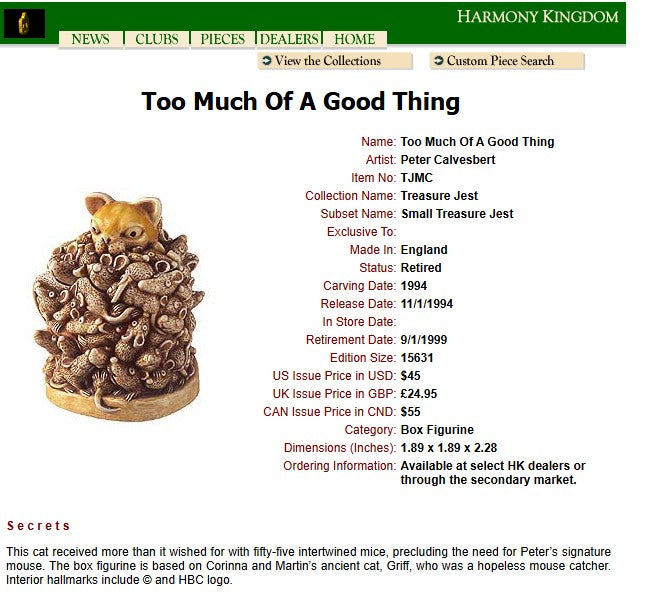 Harmony Kingdom Too Much Of A Good Thing Cat Box Figurine