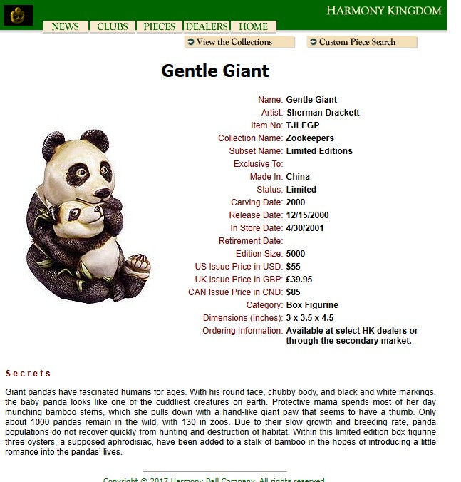 Harmony Kingdom Gentle Giant Panda Box Figurine TJLEGP #3593