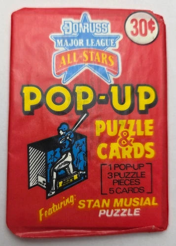 1987 Donruss All-Stars Pop-Up Puzzle & Cards Unopened Wax Pack Stan Musial