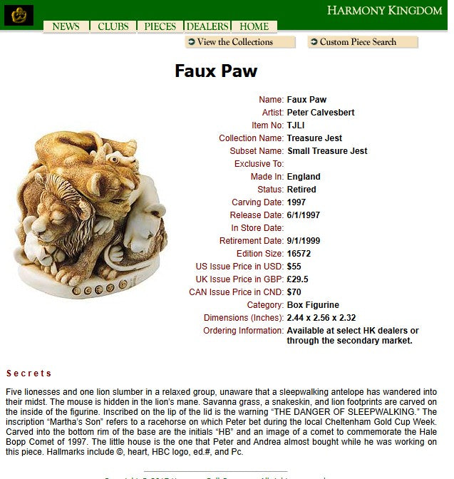 Harmony Kingdom Faux Paw Lions Figurine TJLI
