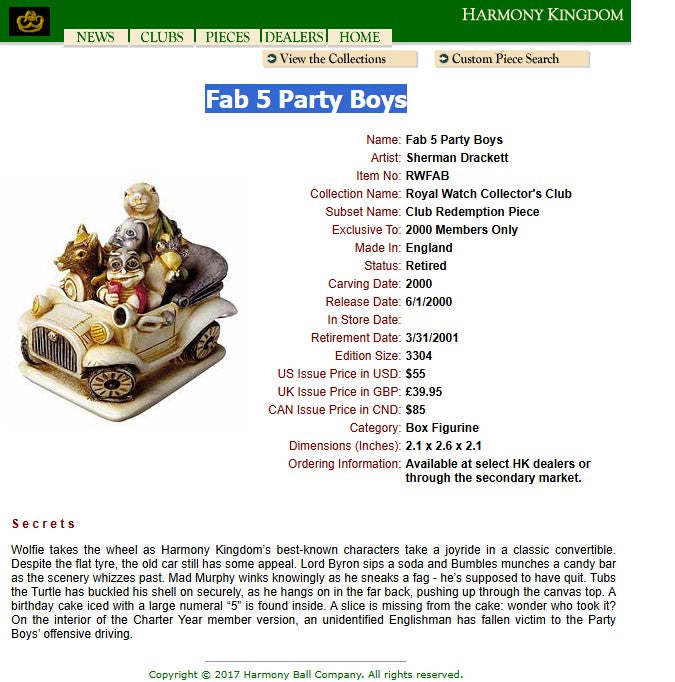 2000 Harmony Kingdom Fab 5 Party Boys RWFAB Box Figurine