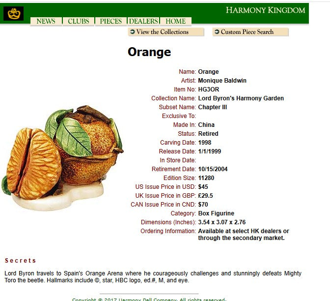 Harmony Kingdom Orange Harmony Garden Figurine HG3OR