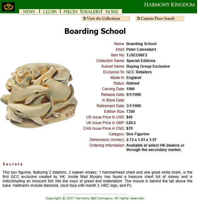 1998 Harmony Kingdom Boarding School Exclusive Box Figurine