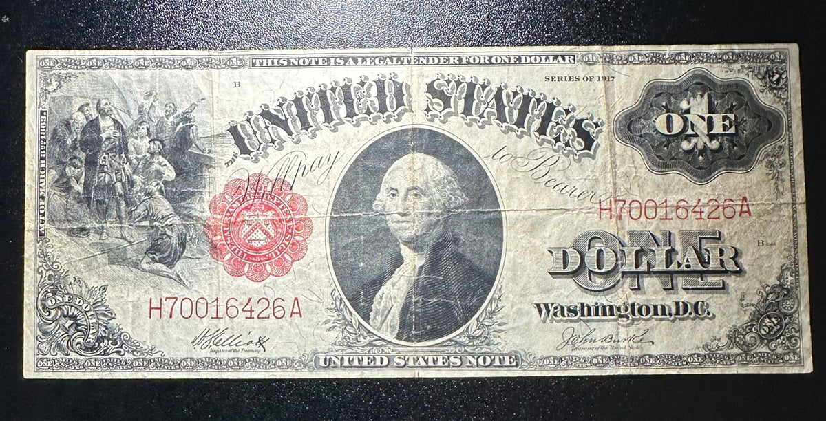 1917 $1 Legal Tender Note Red Seal Large Size Sawhorse George Washington