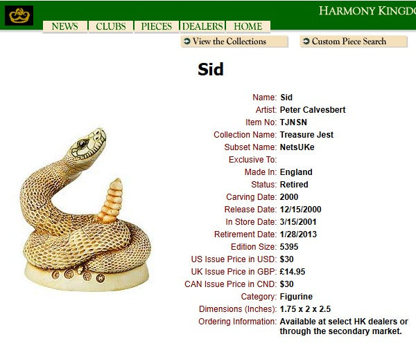 Harmony Kingdom Sid Rattlesnake NetsUKe Figurine