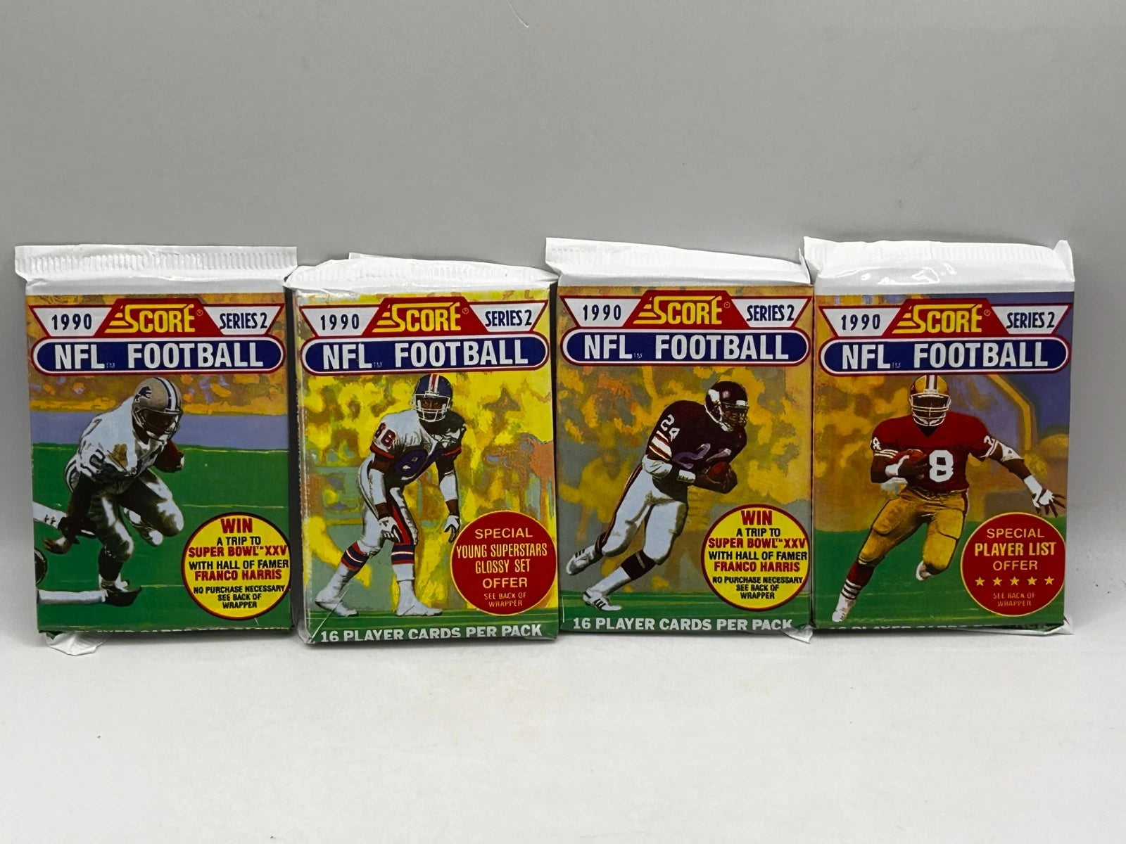 4 Pack Set - 1990 Score Series 2 Football Unopened Wax Pack 4 Art Variation Set