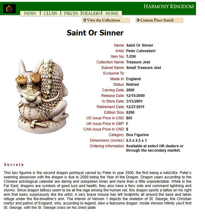 Harmony Kingdom Saint Or Sinner Dragon Box Figurine