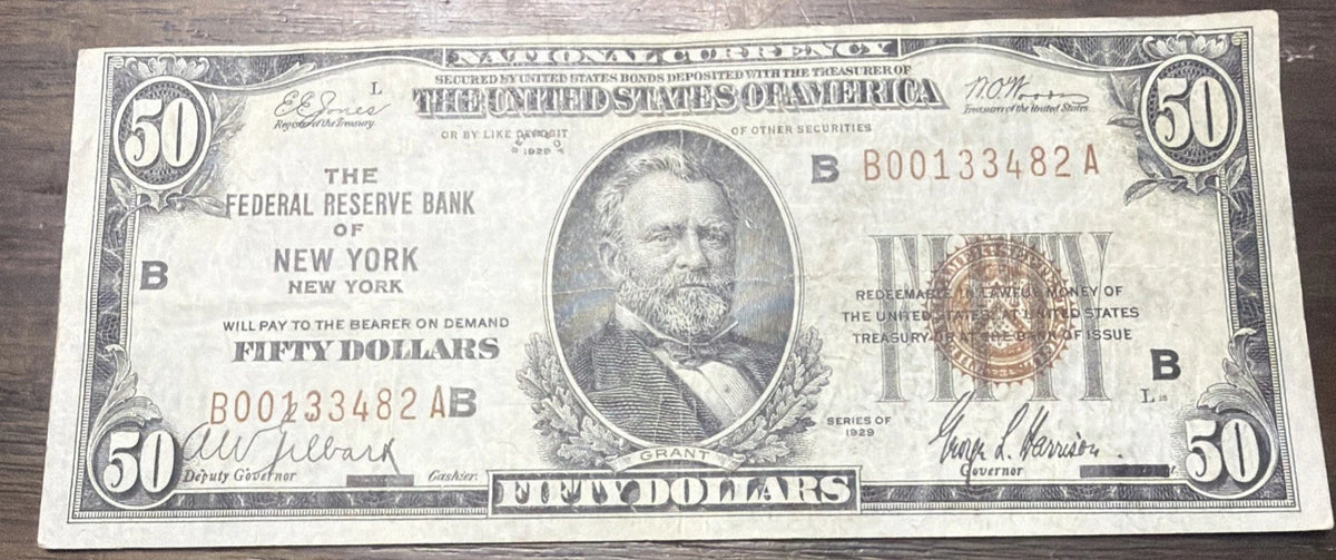 1929 $50 Federal Reserve Bank Note New York Brown Seal Fr. 1880-B