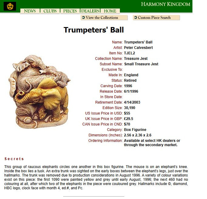 Harmony Kingdom Trumpeters' Ball Elephants Figurine