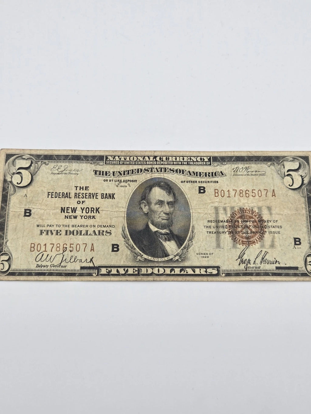 1929 $5 Federal Reserve Bank Note New York Fr. 1850-B Brown Seal Paper Money