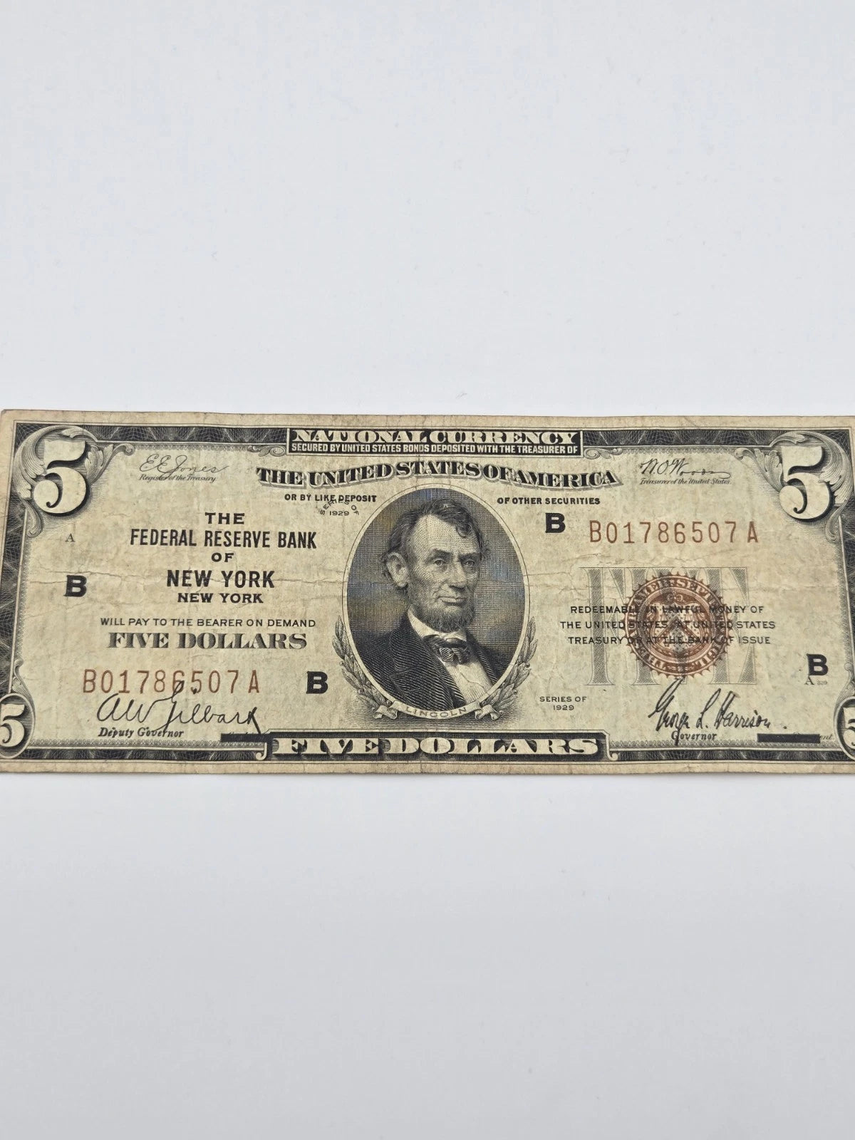 1929 $5 Federal Reserve Bank Note New York Fr. 1850-B Brown Seal Paper Money