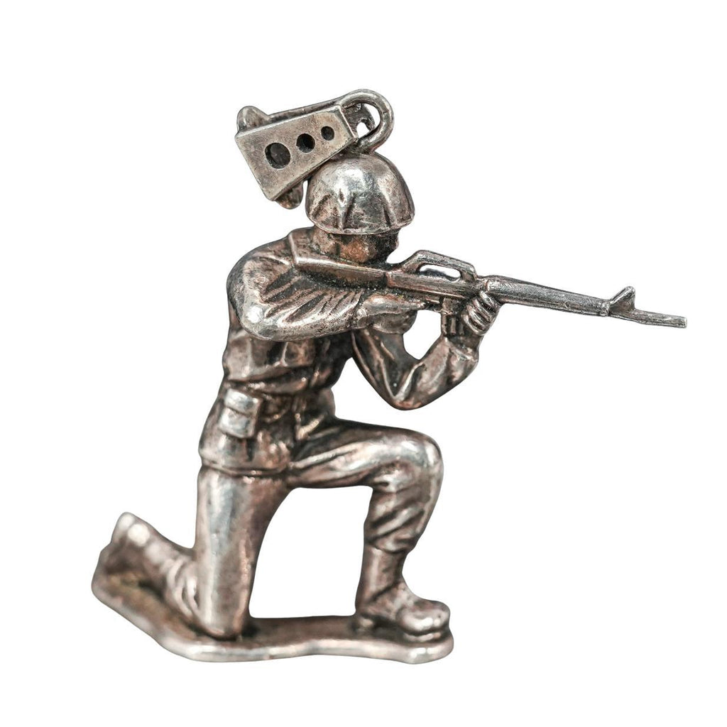 Large 34g Sterling Silver Army Soldier Pendant Charging Bayonet .925 WWII Style