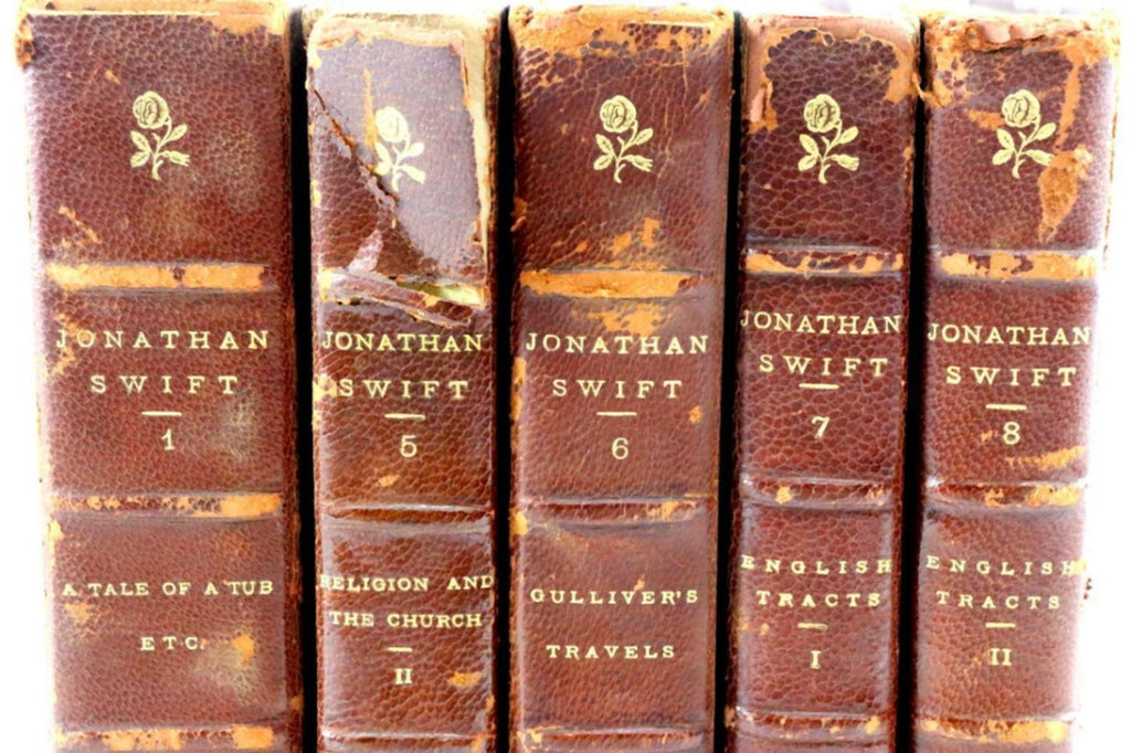 19thC Jonathan Swift 5 Vol Leather Set Gulliver's Travels Dryden Ed Fine Binding