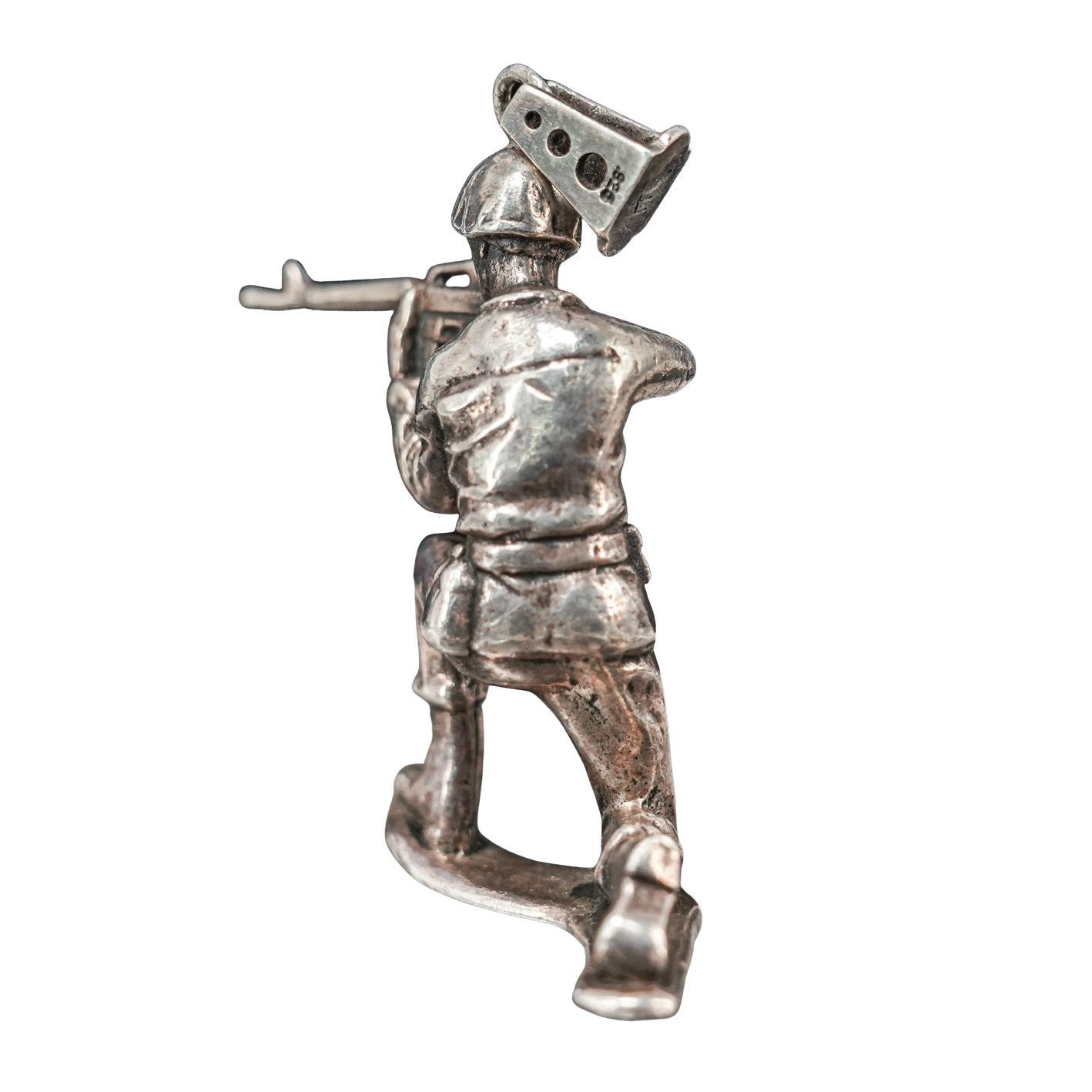 Large 34g Sterling Silver Army Soldier Pendant Charging Bayonet .925 WWII Style