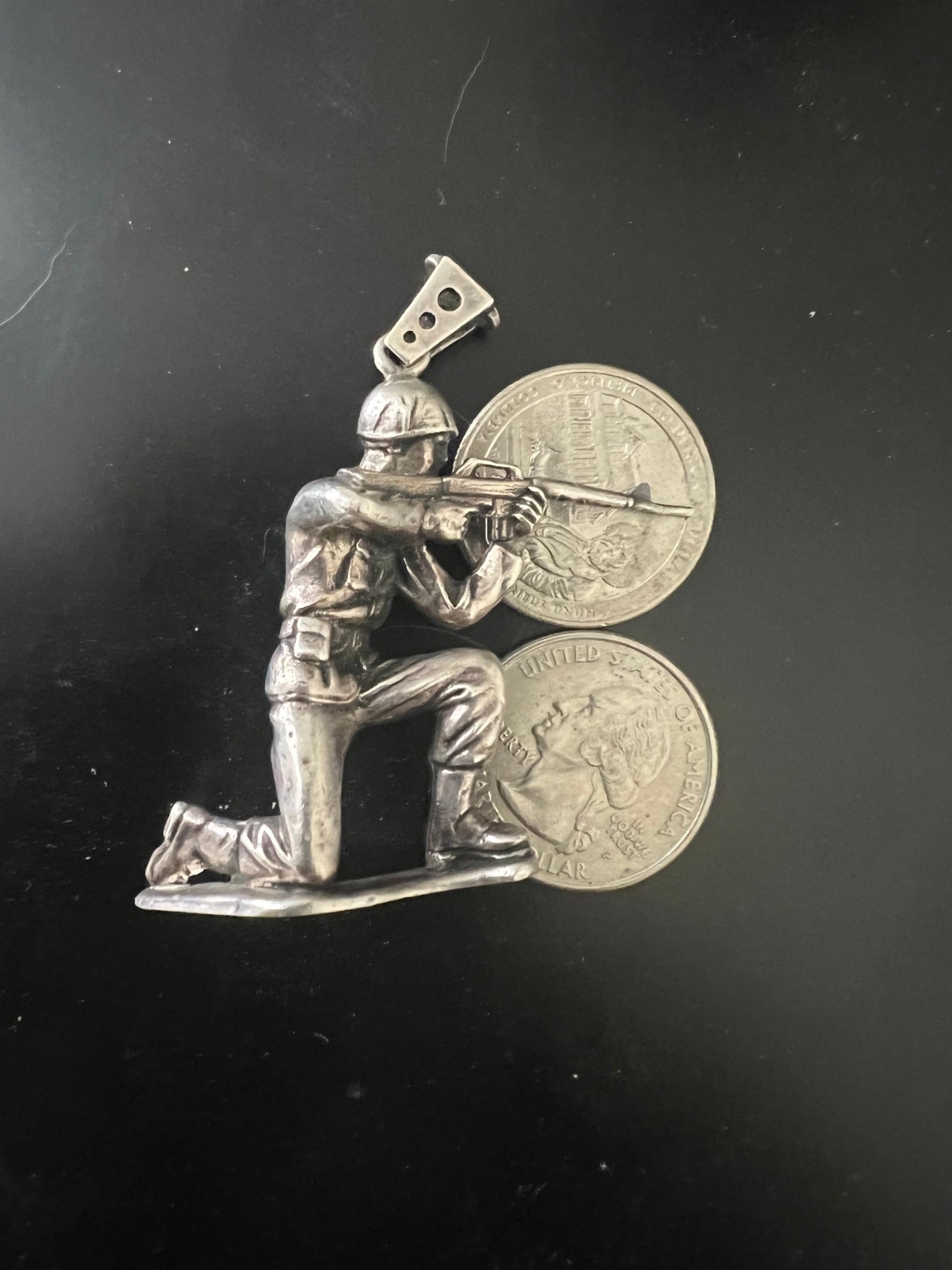 Large 34g Sterling Silver Army Soldier Pendant Charging Bayonet .925 WWII Style