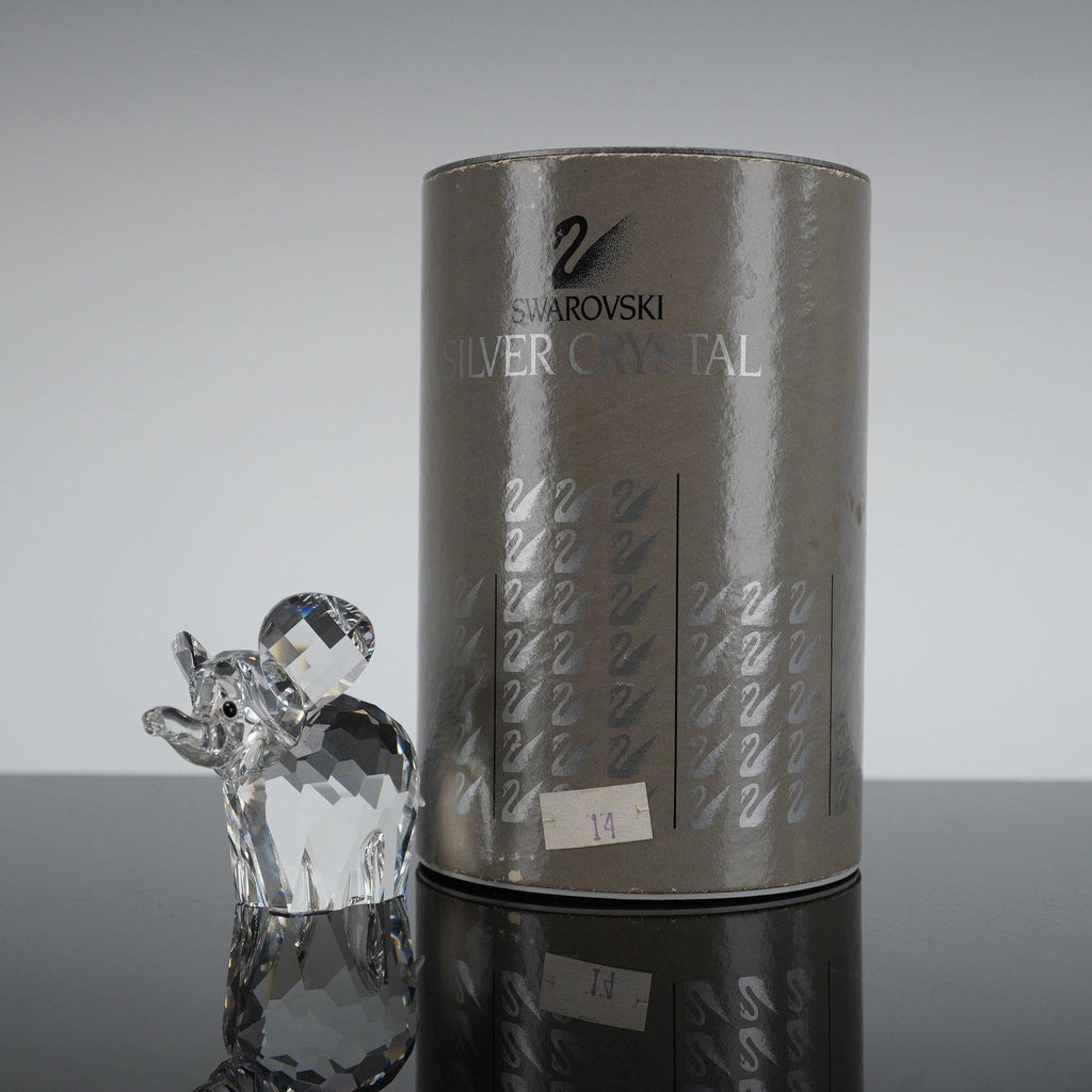 Swarovski Silver Crystal Small Elephant Raised Trunk 7640 000 060 Retired Boxed