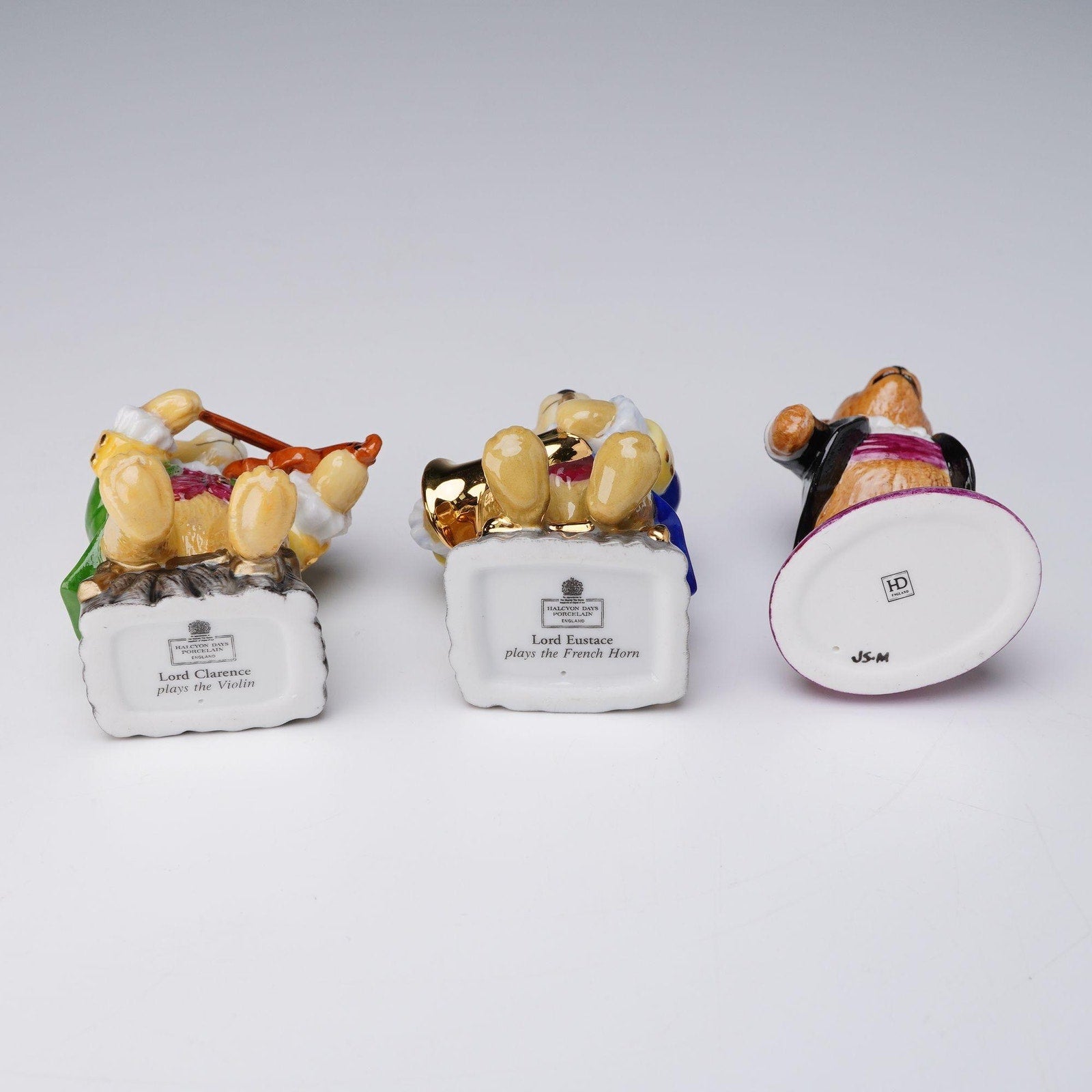 Halcyon Days Teddy Bear Orchestra 3pc Set Violin Conductor Horn English Enamel