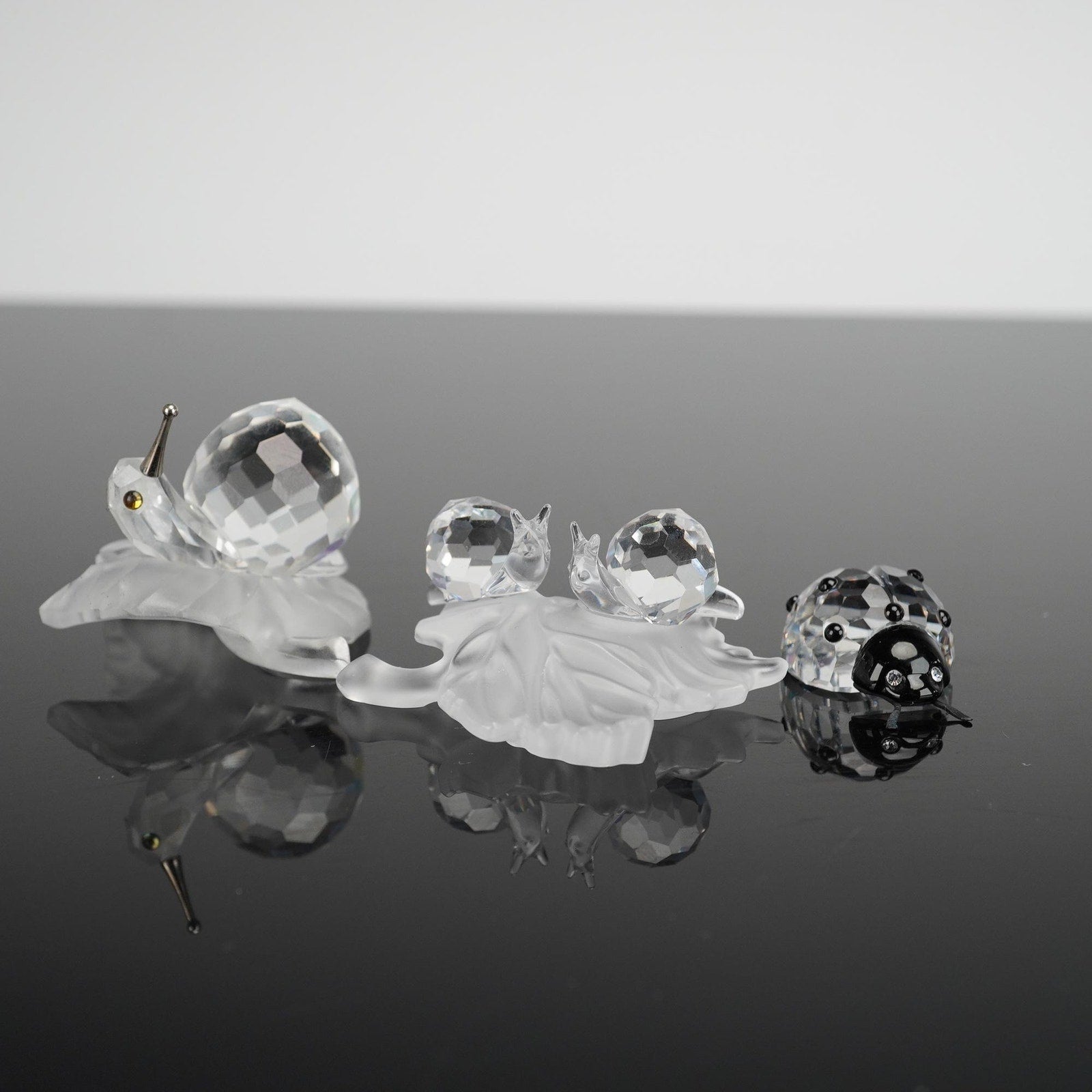 Swarovski Crystal Garden Insects Collection Snail on Vine Ladybug 2 Boxed