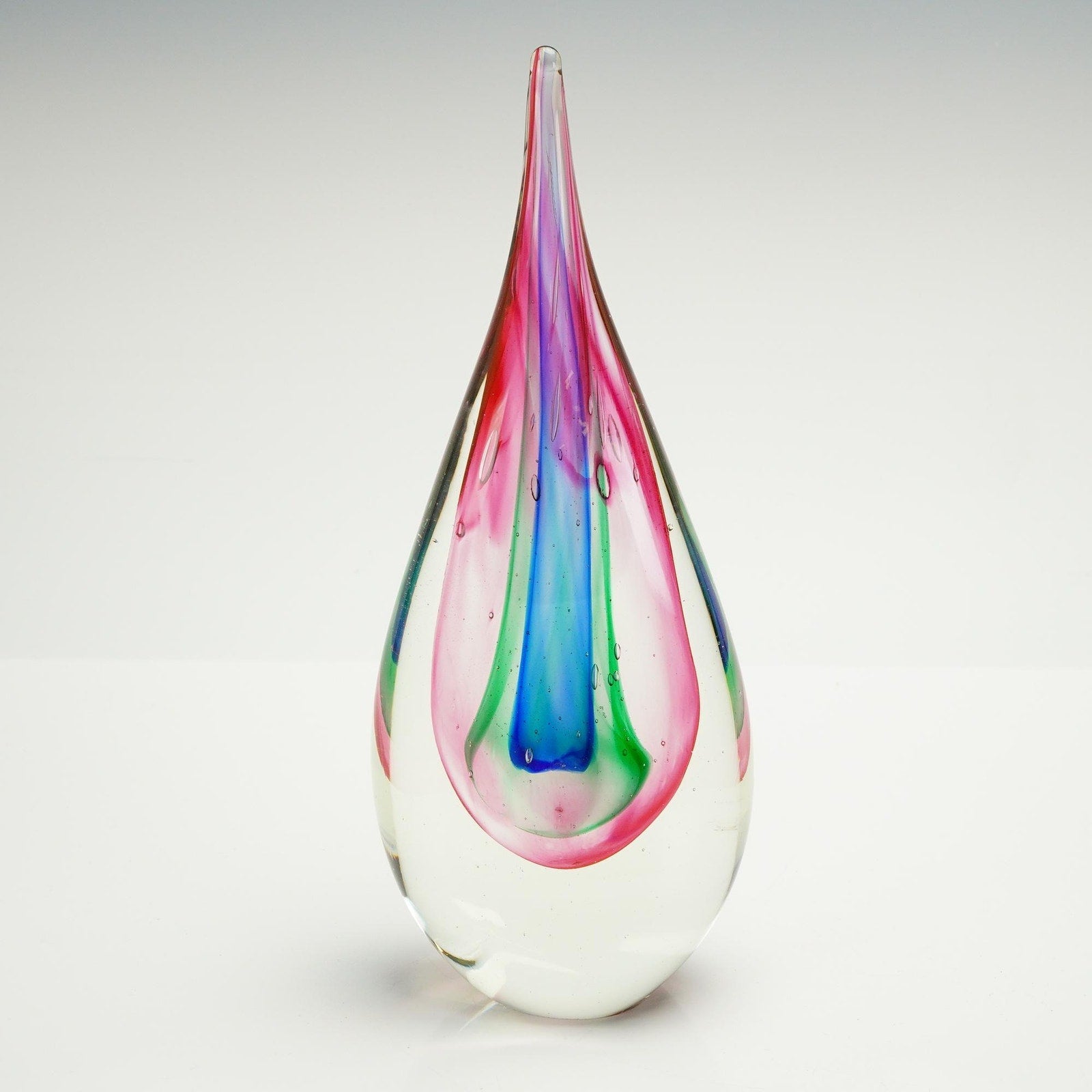 Murano Sommerso Art Glass Sculpture Teardrop Ricca Murano Pink Blue Green