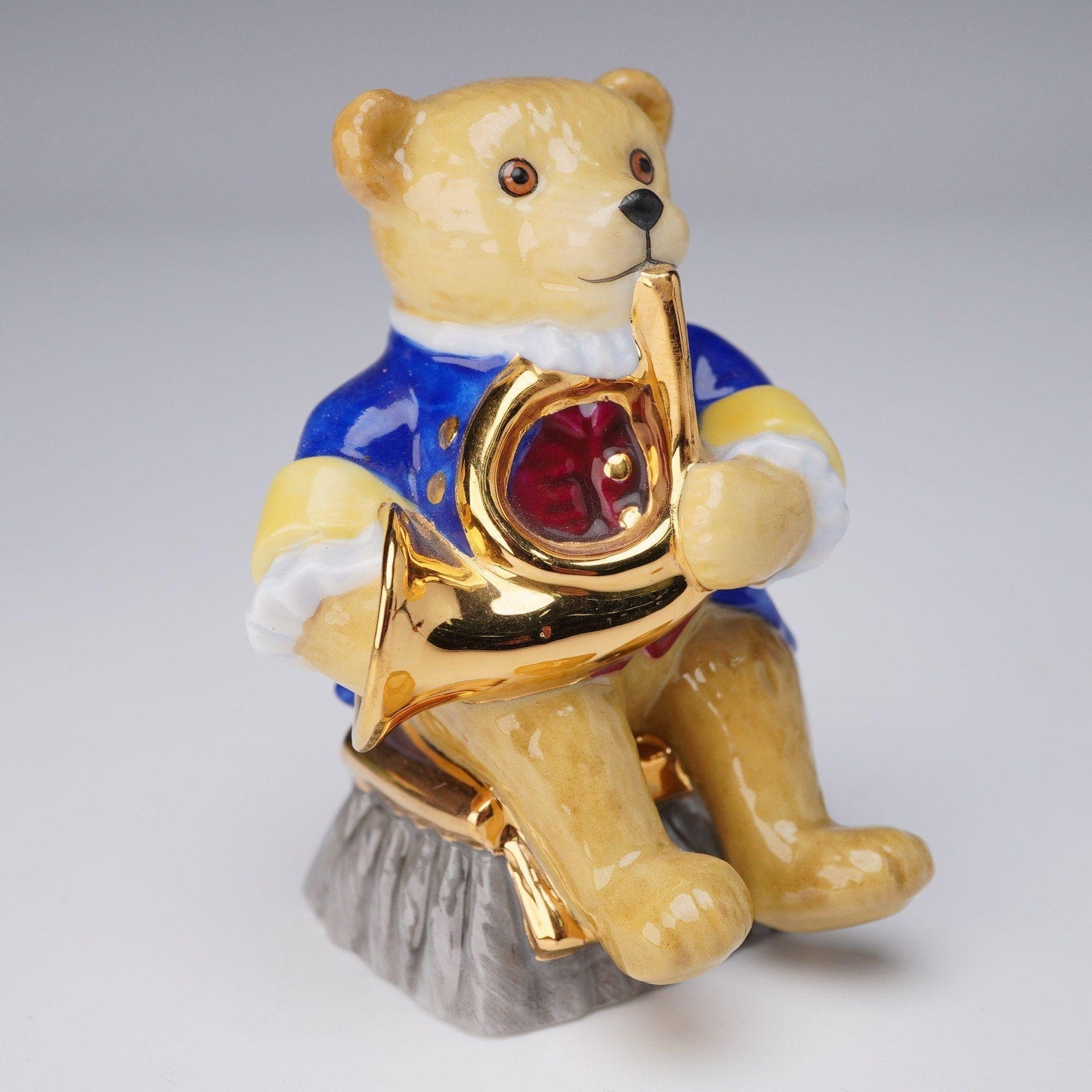 Halcyon Days Teddy Bear Orchestra 3pc Set Violin Conductor Horn English Enamel
