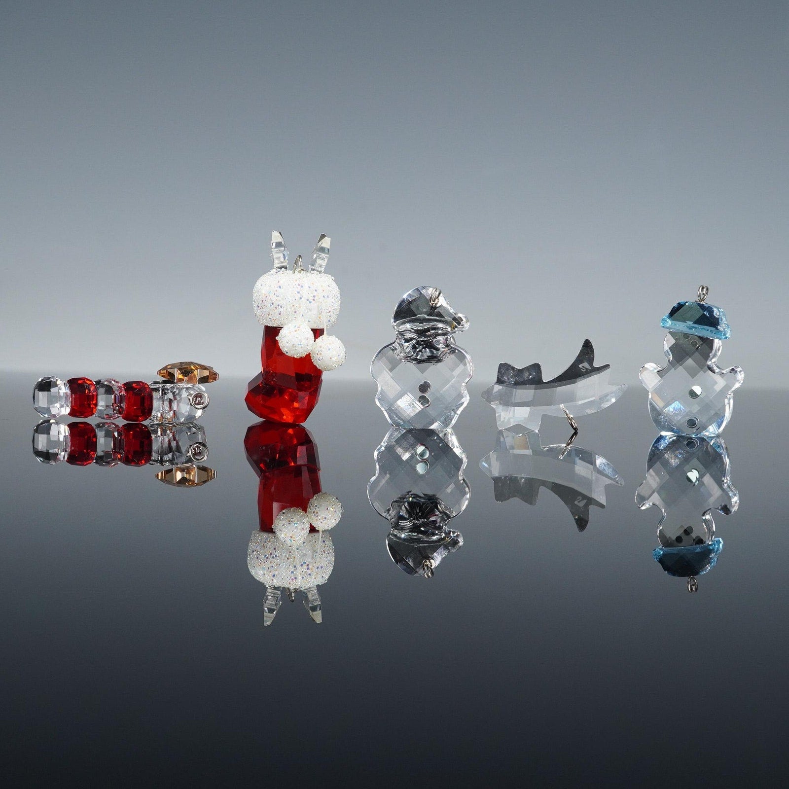 Swarovski Crystal Holiday Lot 5pc Santa Stocking Snowmen Shooting Star Candy Cane