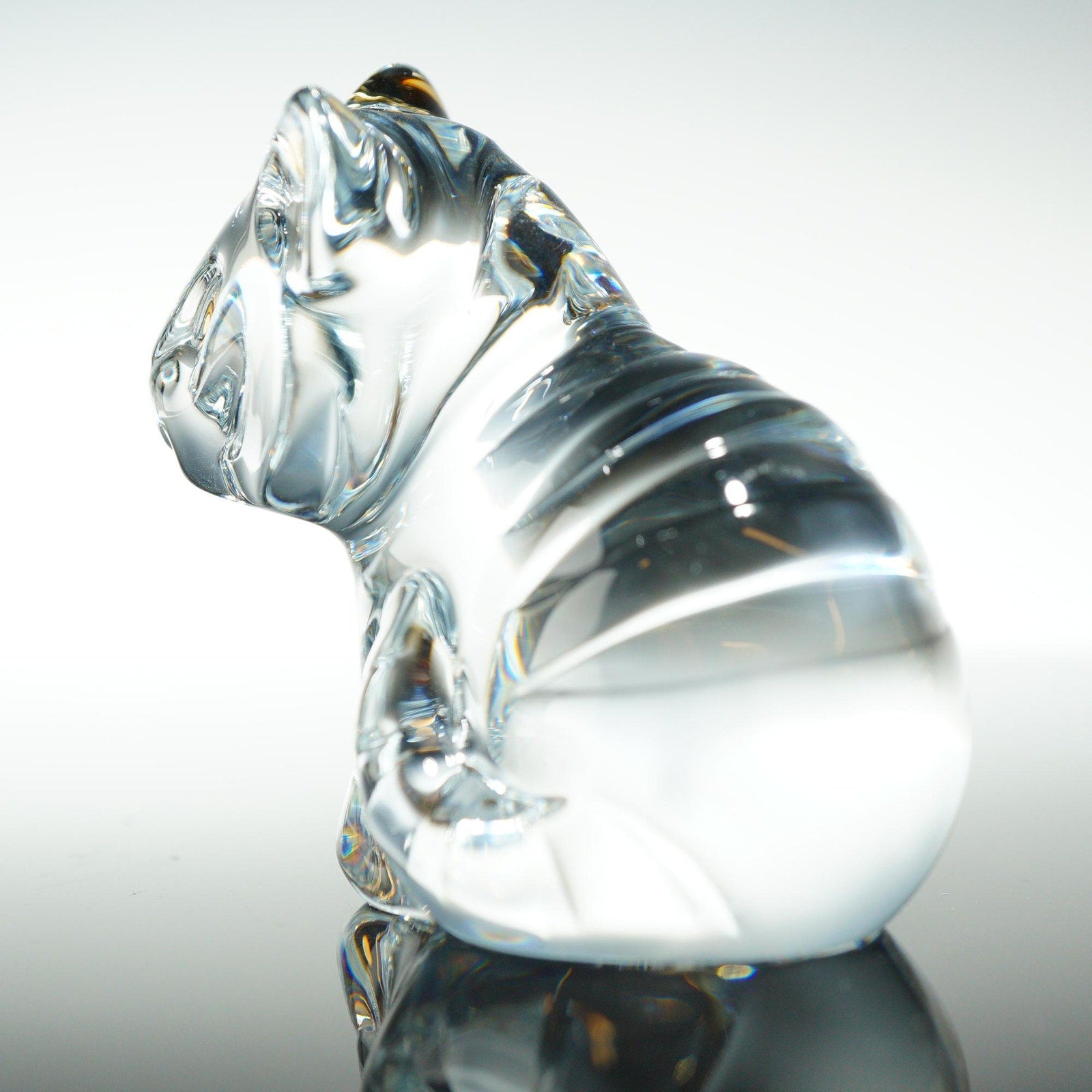 Baccarat Crystal Minimals Tiger Figurine Clear & Gold 2814560 France NO BOX