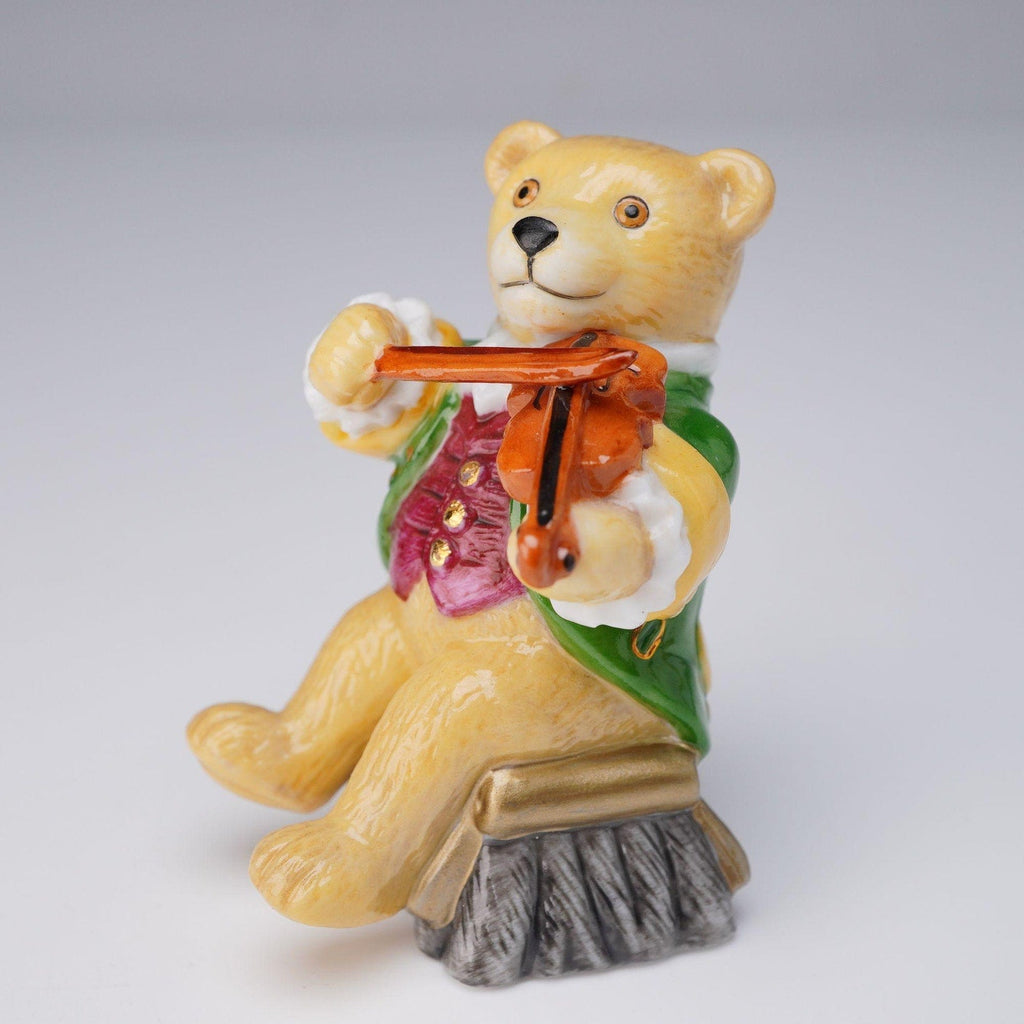 Halcyon Days Teddy Bear Orchestra 3pc Set Violin Conductor Horn English Enamel