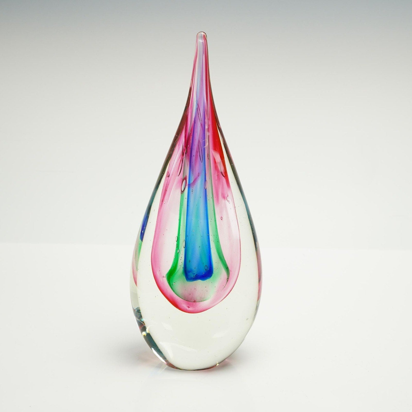 Murano Sommerso Art Glass Sculpture Teardrop Ricca Murano Pink Blue Green