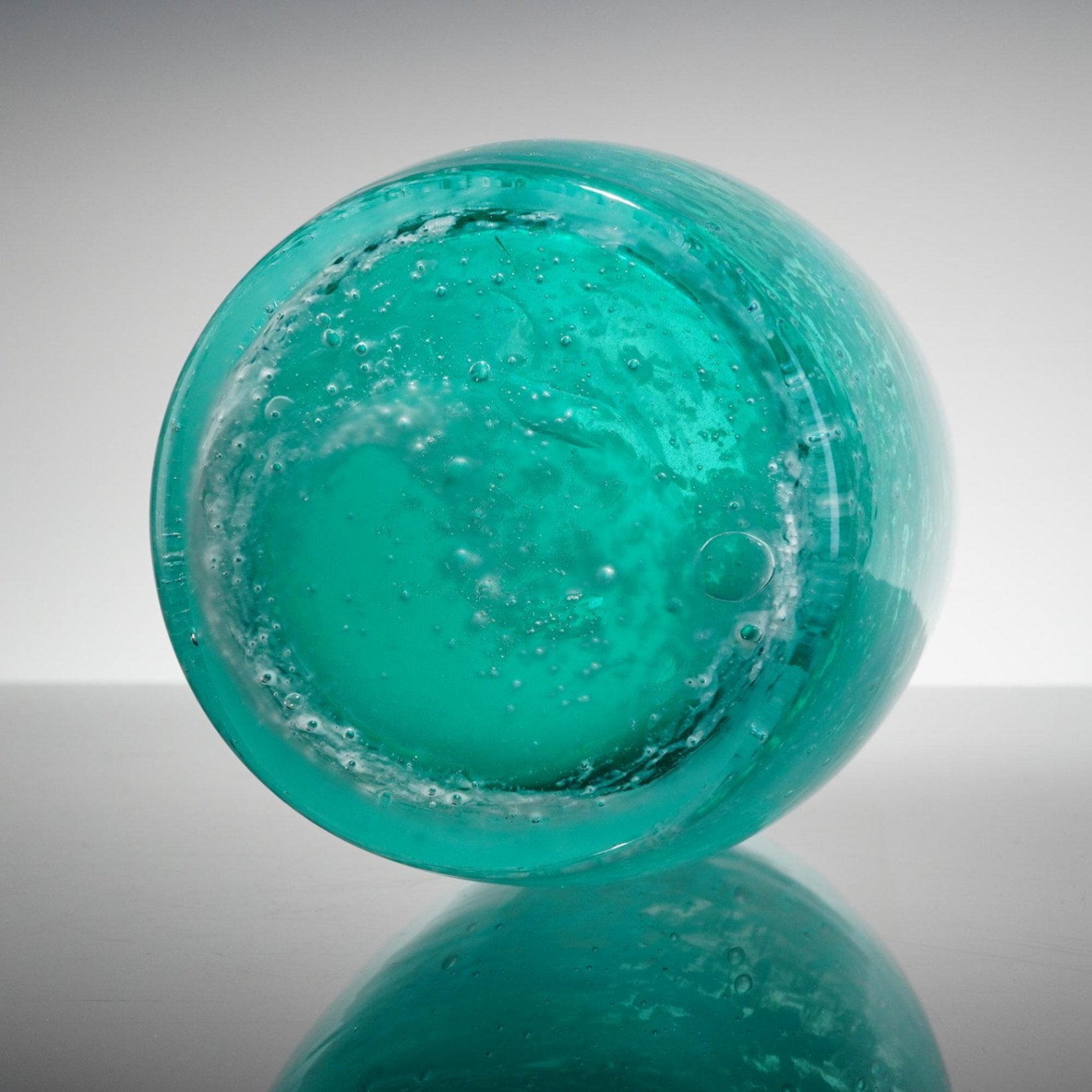 Teal and White Art Glass Vase Oviform Blown Glass 12" Tall Mottled Green Base
