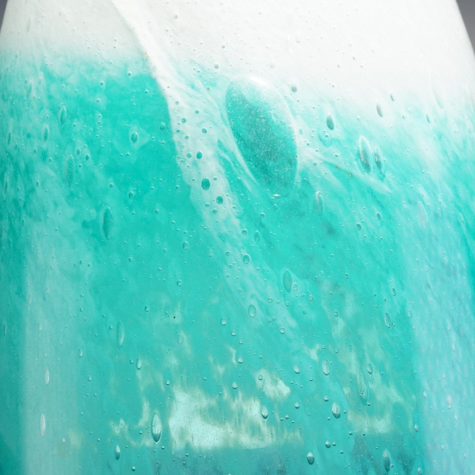 Teal and White Art Glass Vase Oviform Blown Glass 12" Tall Mottled Green Base