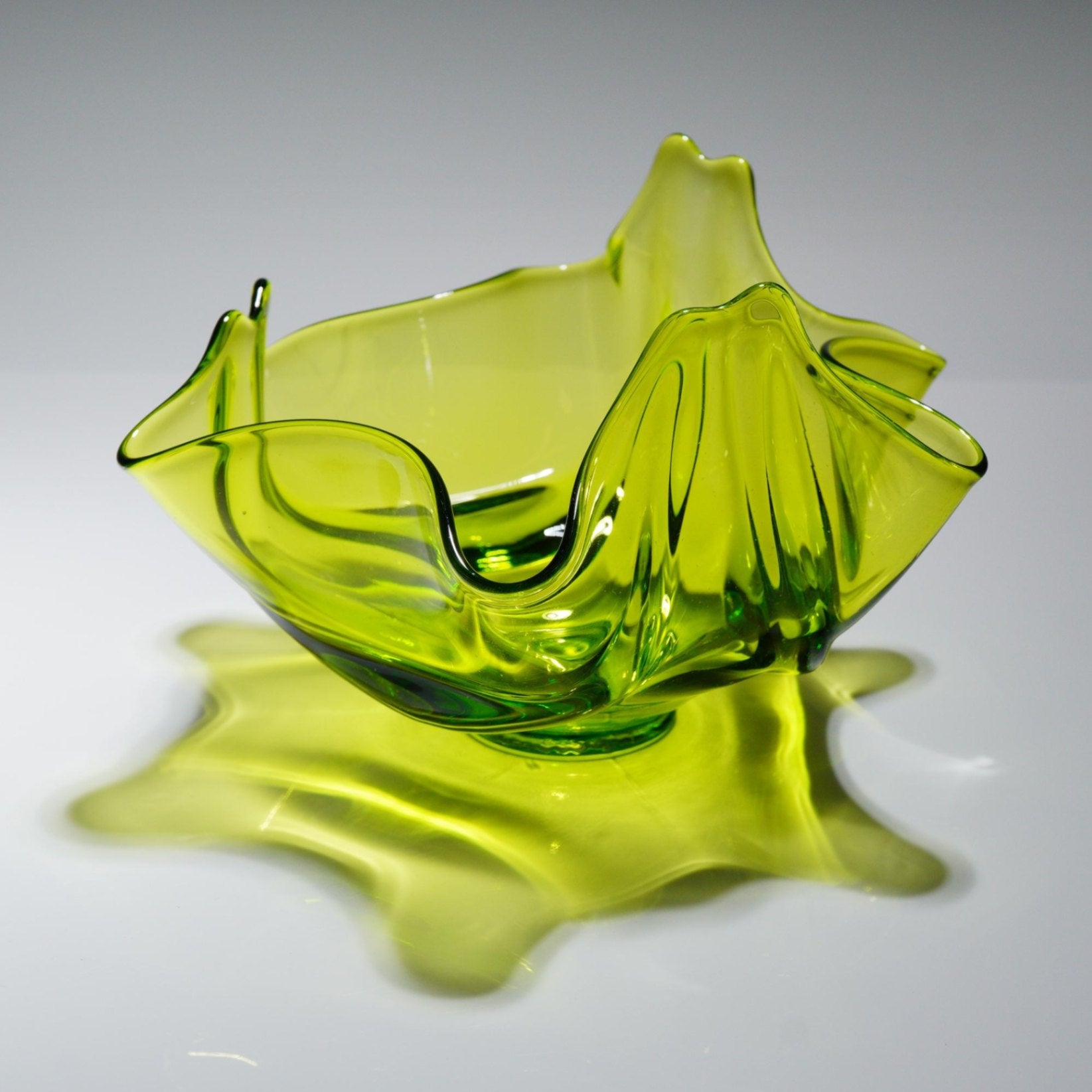 4pc Green Art Glass Vessel Set Mid-Century Style Sommerso Ewer Bowl Vase MCM