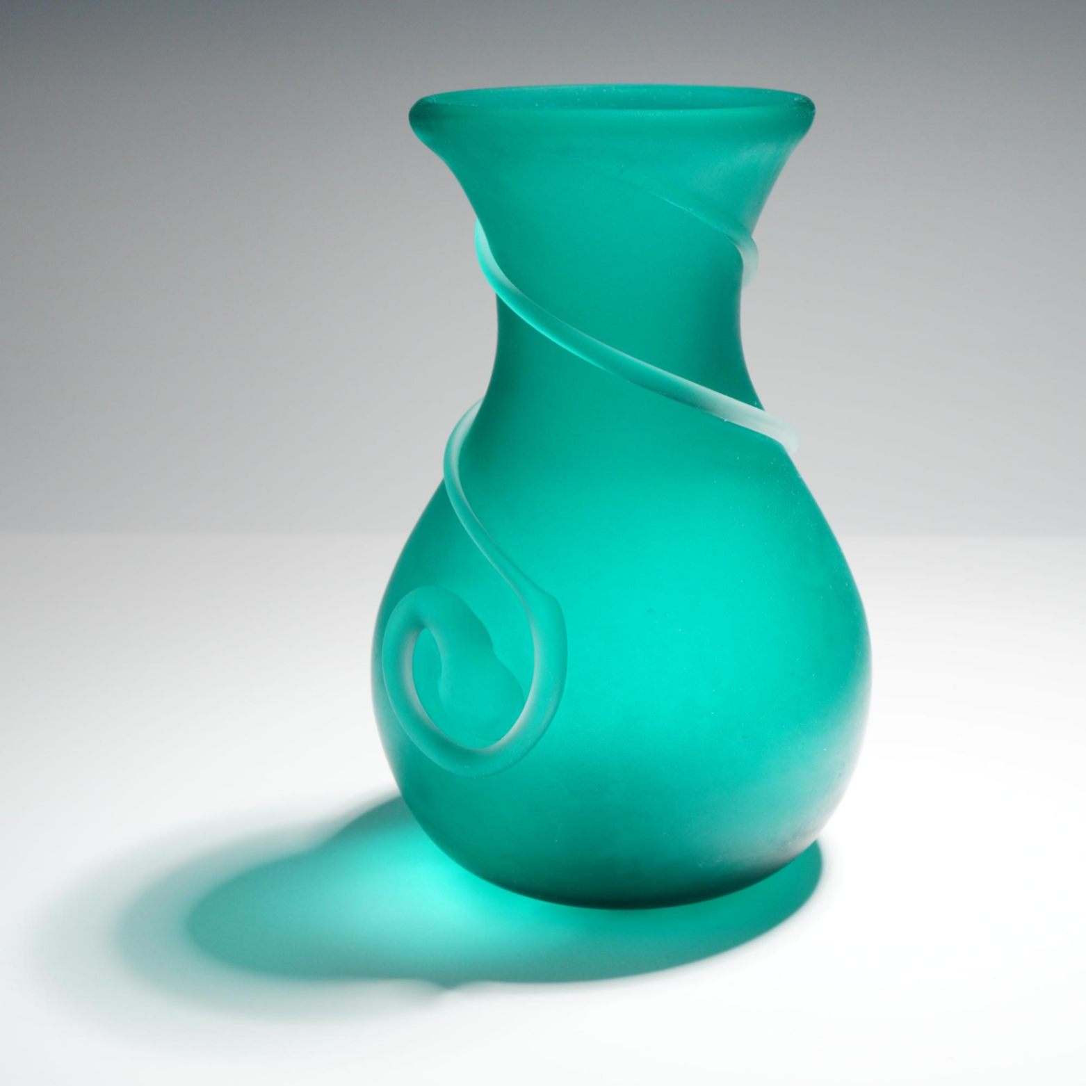 2pc Studio Art Glass Vases Teal Peacock Style Set Hand Blown 10.75" Frosted