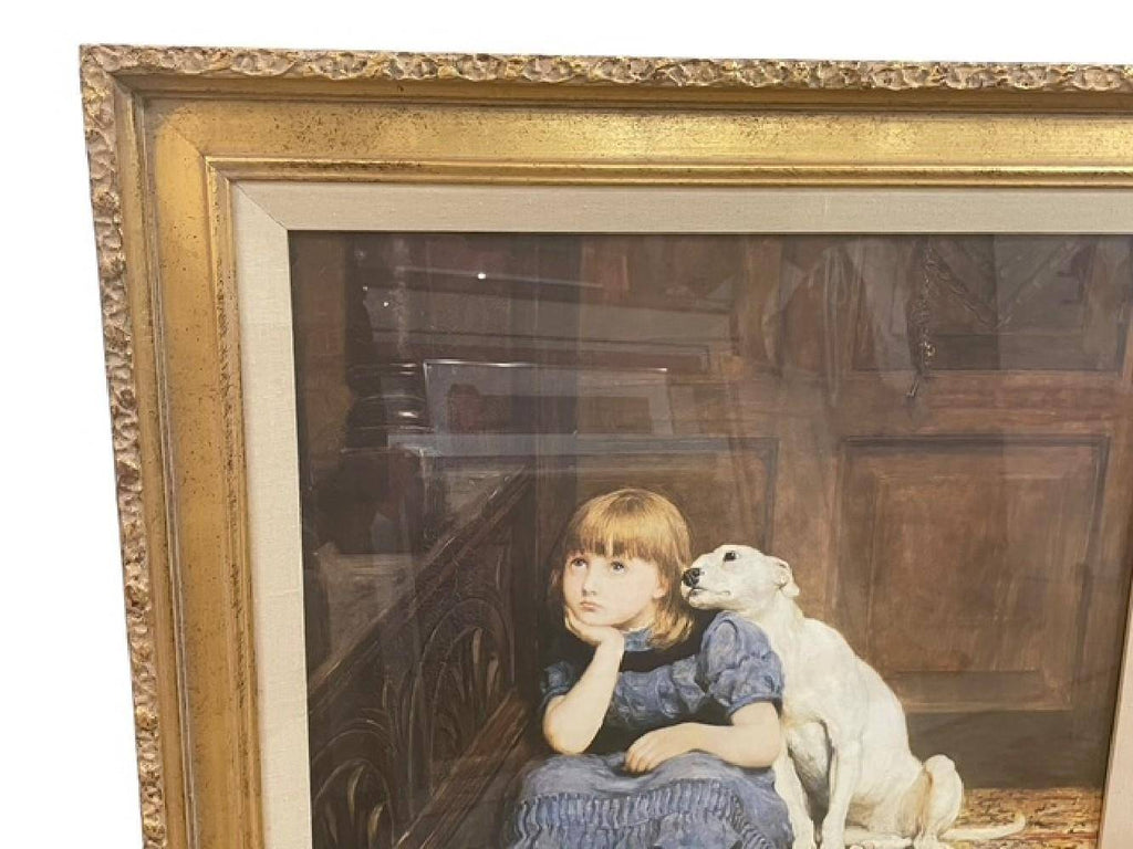 Briton Riviere Sympathy Framed Print Girl & Dog Victorian Gold Gilt Frame 26x31