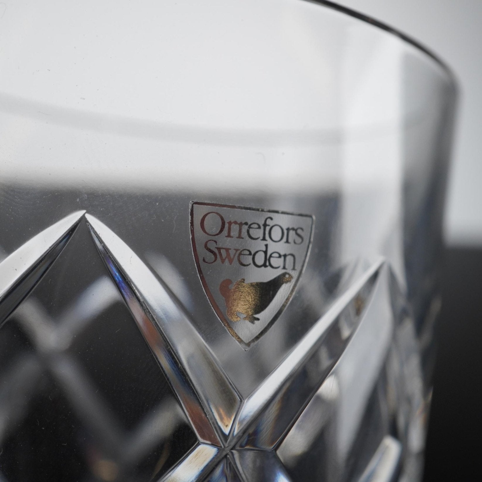 Orrefors Sofiero Crystal Decanter Set - 3pc Gunnar Cyren Diamond Cut Signed