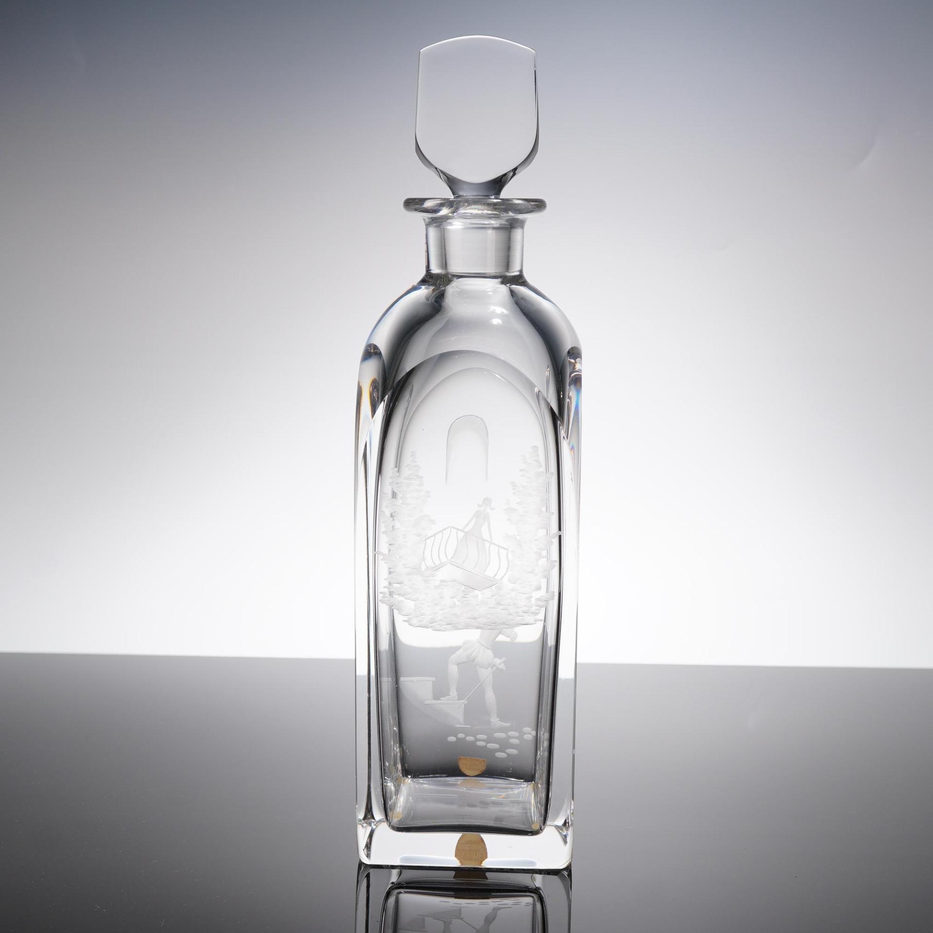 Orrefors Nils Landberg Romeo & Juliet Crystal Decanter Intaglio Signed CHIPPED
