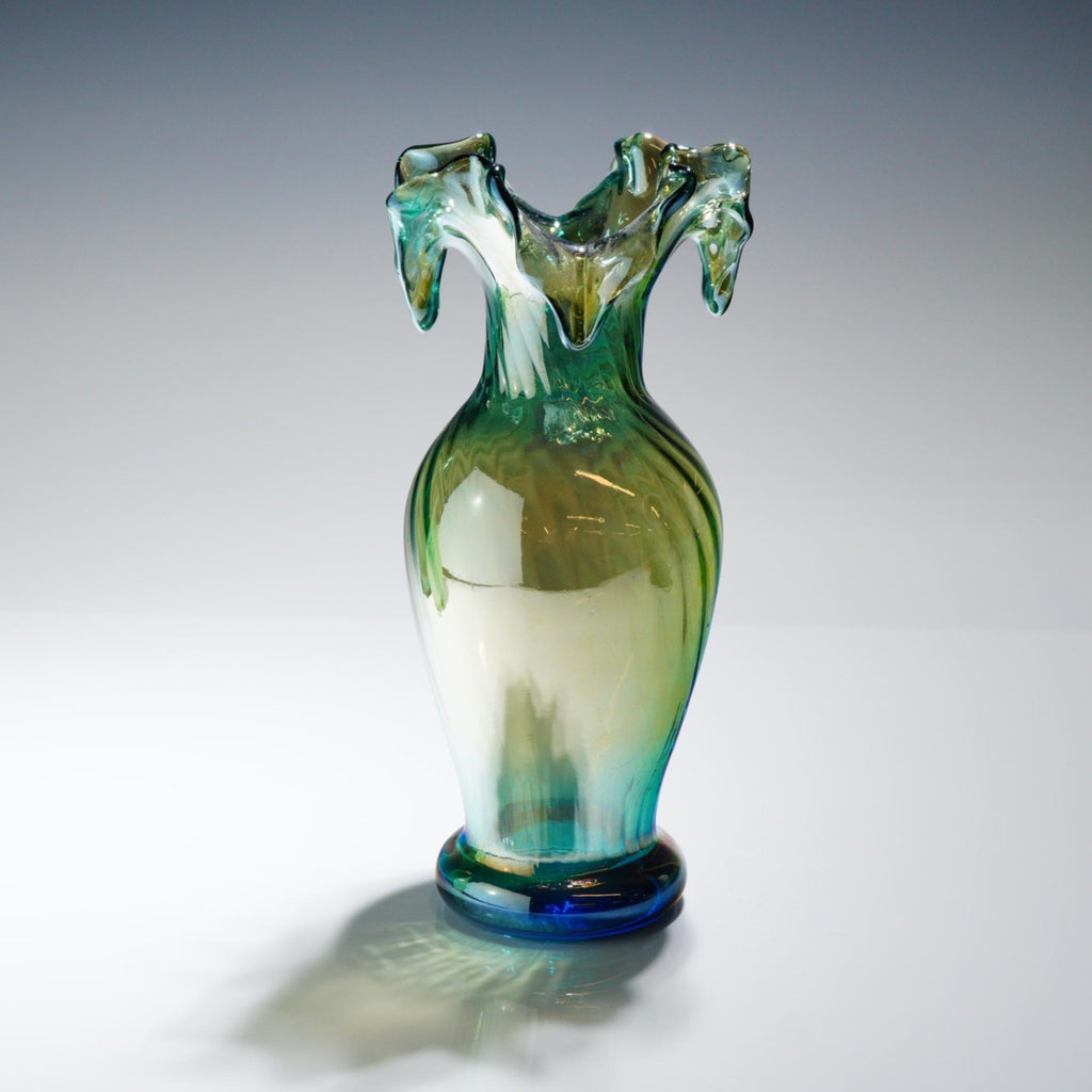 4pc Green Art Glass Vessel Set Mid-Century Style Sommerso Ewer Bowl Vase MCM