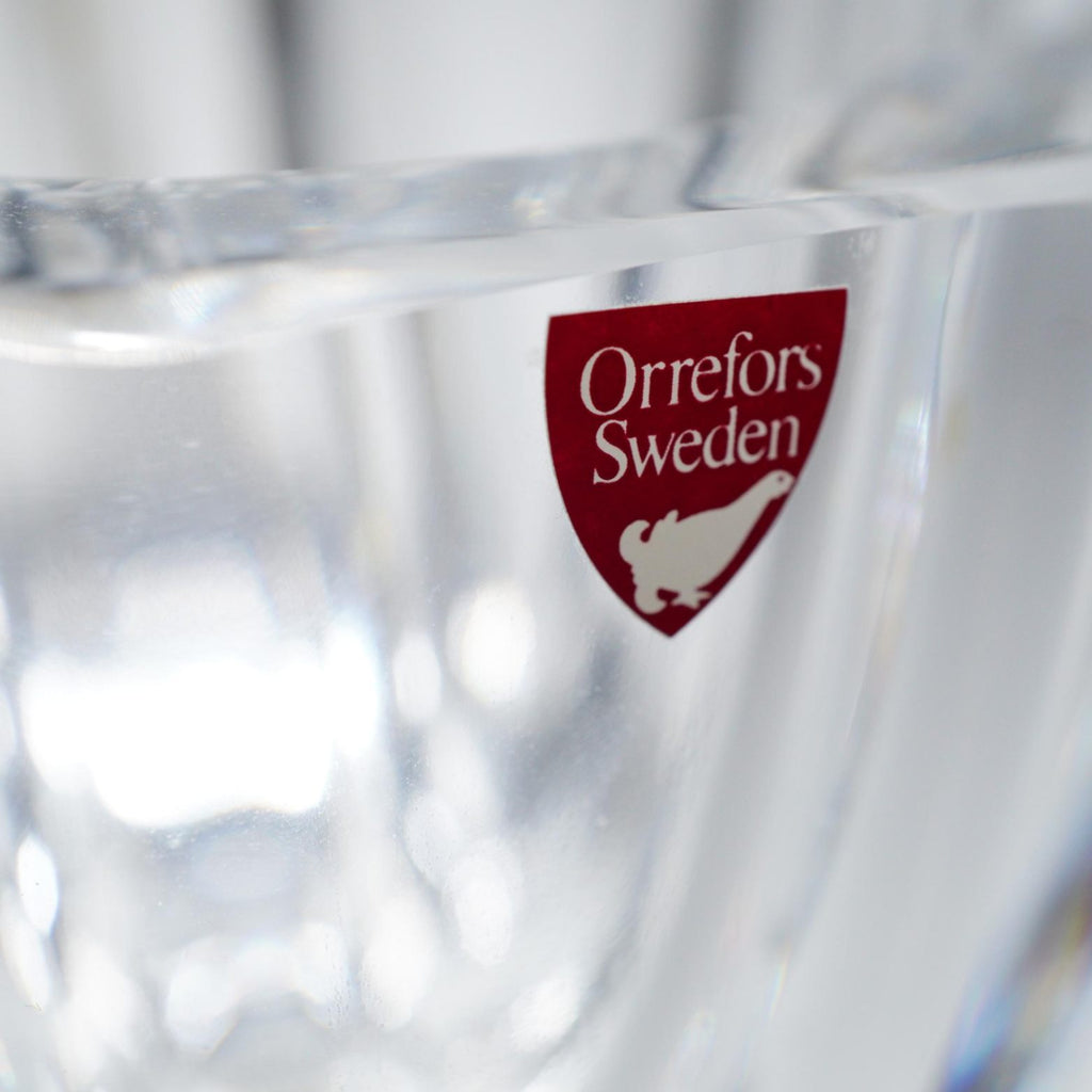 Orrefors Sweden Centerpiece Bowl Lars Hellsten Thick Crystal Swirl Ribbed 8.5"