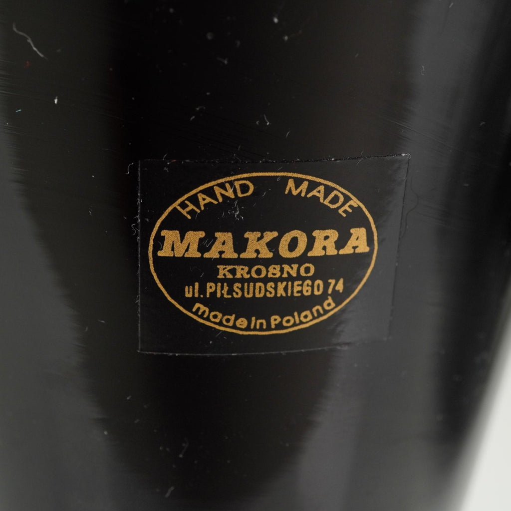Makora Krosno Black Glass Vase Art Nouveau Style 13" Tall Polish Hand Made