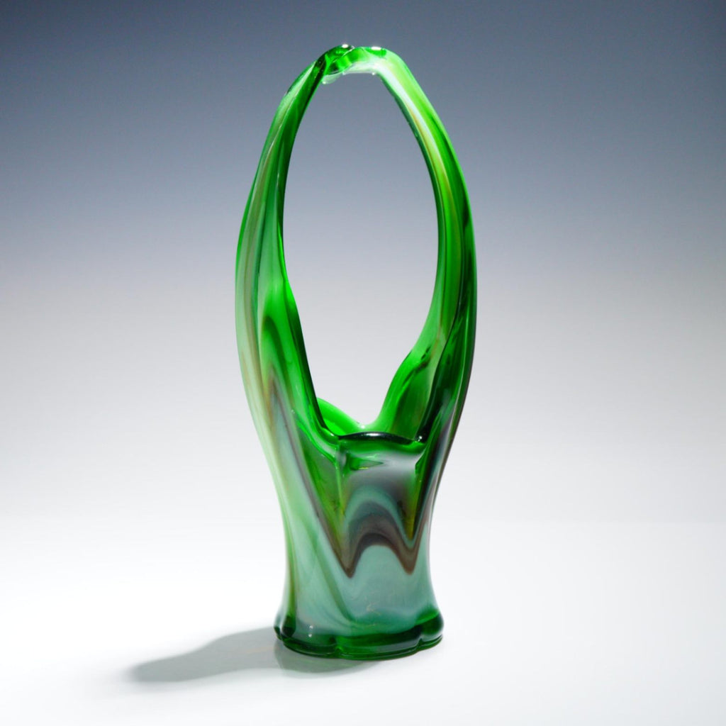 4pc Green Art Glass Vessel Set Mid-Century Style Sommerso Ewer Bowl Vase MCM