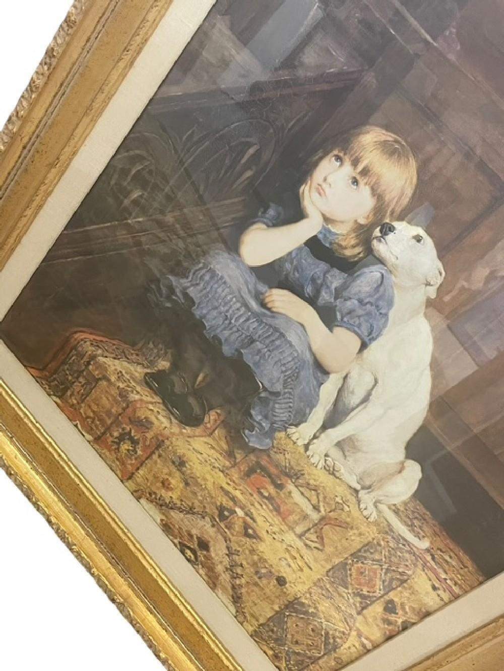 Briton Riviere Sympathy Framed Print Girl & Dog Victorian Gold Gilt Frame 26x31