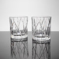 Pair Orrefors City Crystal Double Old Fashioned Glasses Tumblers Signed Sweden